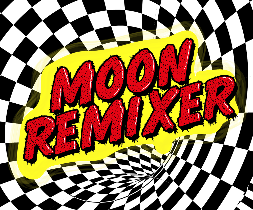 Red text saying 'Moon Remixer' with yellow glow on black and white chequer background